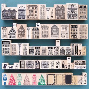 ヨーロッパの家屋とキャラクターのスタンプ商品画像